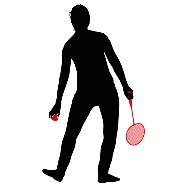 Beyaz arka planda siyah badminton oyuncusu. — Stok Vektör