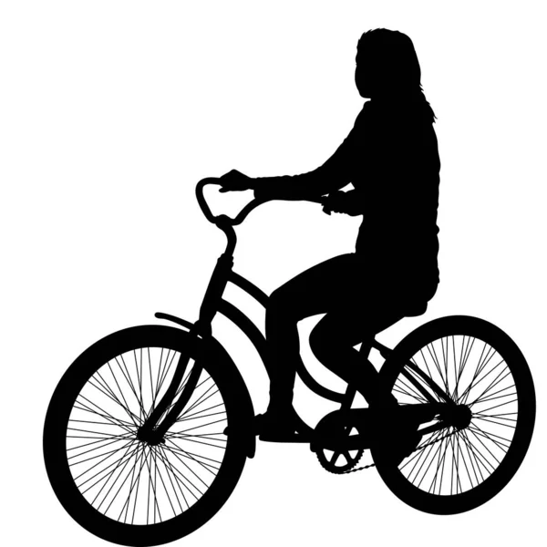 Silueta de una ciclista femenina sobre fondo blanco — Vector de stock