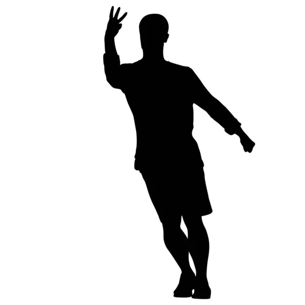 Black silhouettes man with arm raised on a white background — Stock Vector