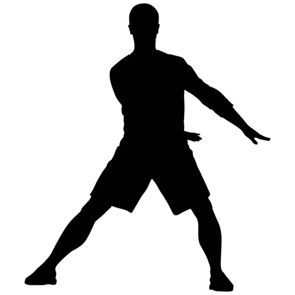 Schwarze Silhouetten Mann mit erhobenem Arm auf weißem Hintergrund — Stockvektor