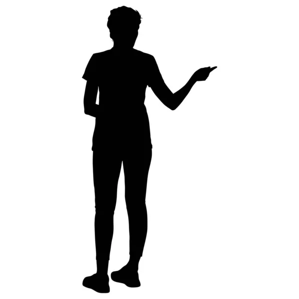 Silhouettes noires femme avec bras levé sur un fond blanc — Image vectorielle