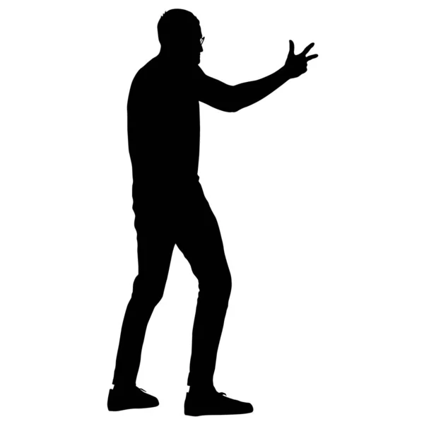 Black silhouettes man with arm raised on a white background — Stock Vector