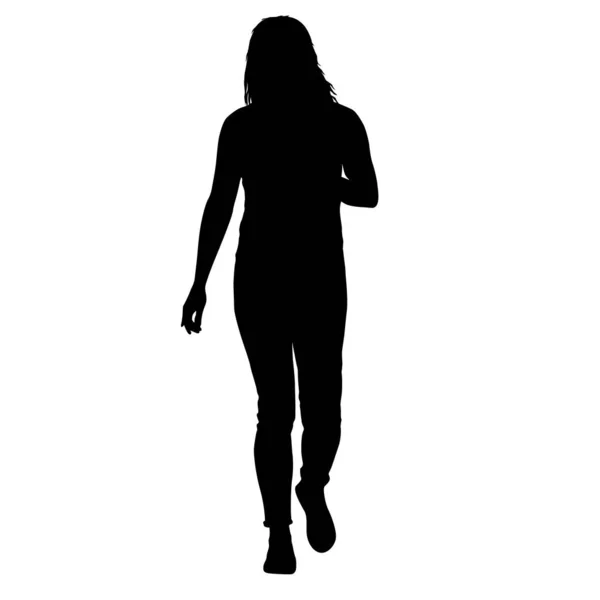 Black silhouette woman standing, people on white background — Stock Vector