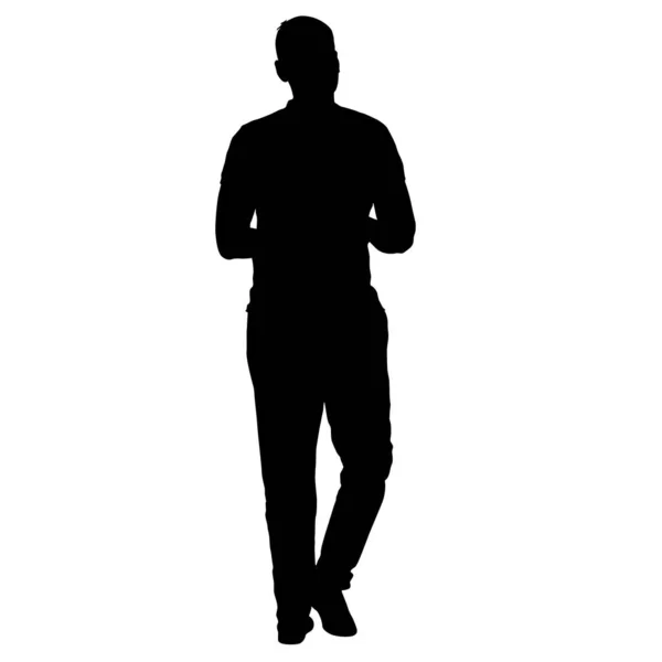 Silhouette noire homme debout, les gens sur fond blanc — Image vectorielle