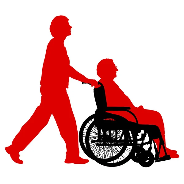 Silhouette disabili su una sedia a rotelle su sfondo bianco — Vettoriale Stock