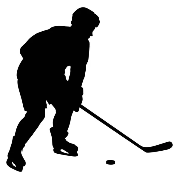 Silhouette du joueur de hockey. Isolé sur blanc — Image vectorielle