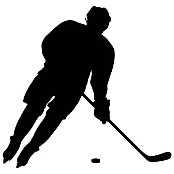 Silhouette del giocatore di hockey. Isolato su bianco — Vettoriale Stock