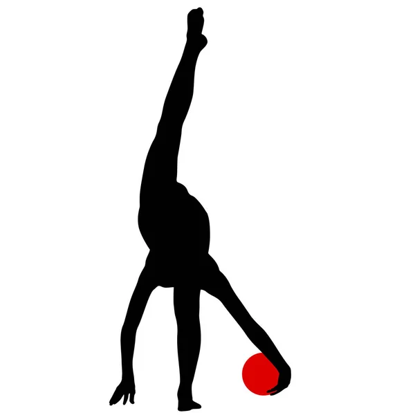 Силуэт девушка гимнастка с мячом на белом фоне — стоковый вектор