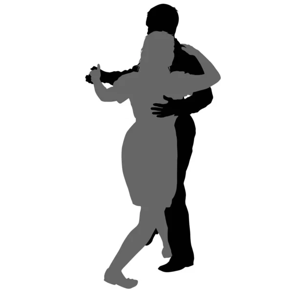 Preto silhuetas dançando homem e mulher no fundo branco — Vetor de Stock