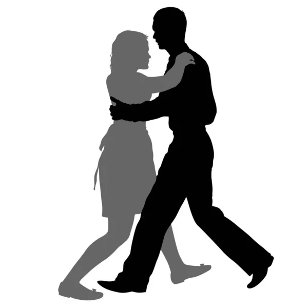 Μαύρες σιλουέτες χορεύουν άντρας και γυναίκα σε λευκό φόντο — Διανυσματικό Αρχείο