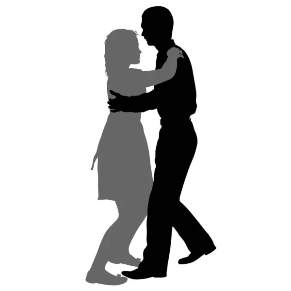 Silhouettes noires dansant homme et femme sur fond blanc — Image vectorielle