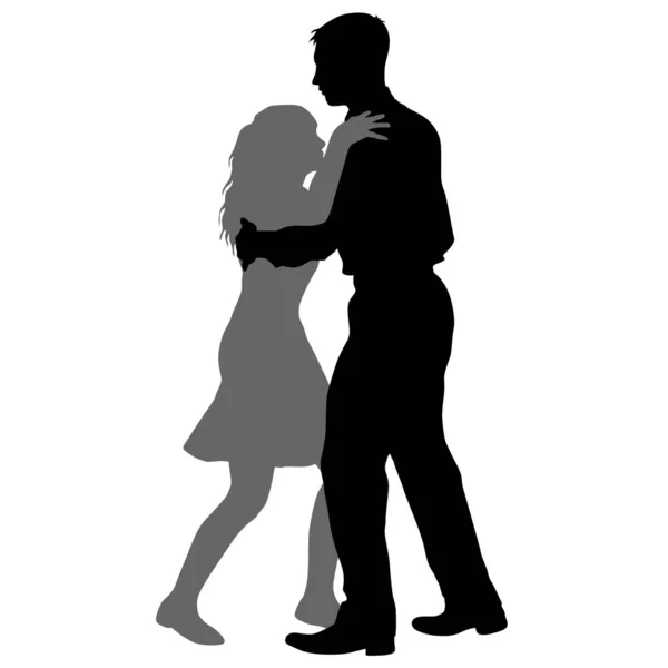 Černé siluety tanec muž a žena na bílém pozadí — Stockový vektor