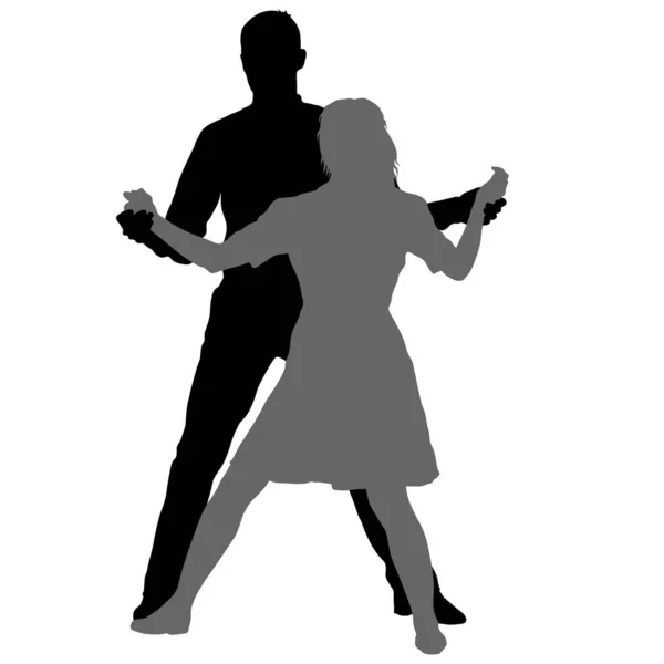 Black silhouettes dancing man and woman on white background — Stock Vector