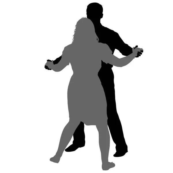 Black silhouettes dancing man and woman on white background — Stock Vector