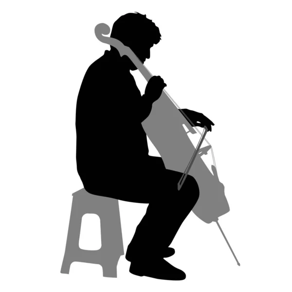 Silhouette un musicista che suona il violoncello su sfondo bianco — Vettoriale Stock