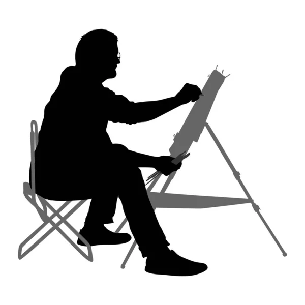 Silhouette, artista al lavoro su sfondo bianco — Vettoriale Stock