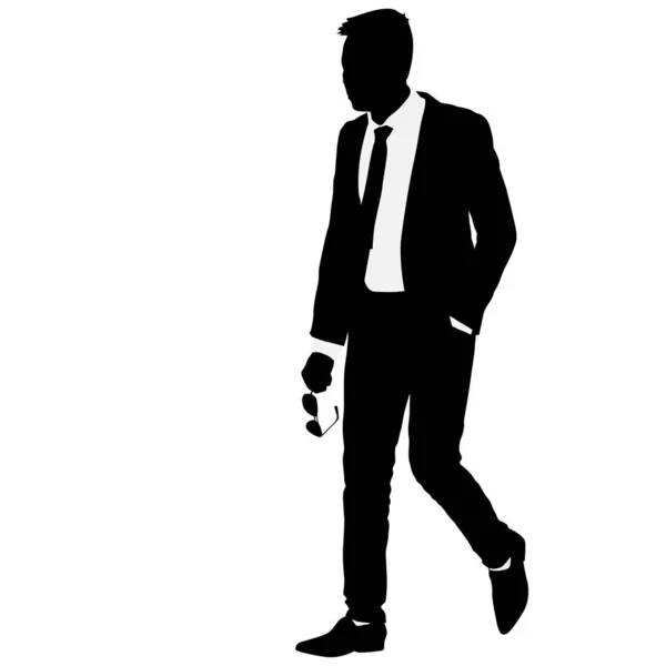 Silhouette Geschäftsmann im Anzug mit Krawatte und Brille in der Hand auf weißem Hintergrund — Stockvektor
