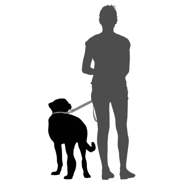 Sylwetka kobiety i psa na białym tle — Wektor stockowy