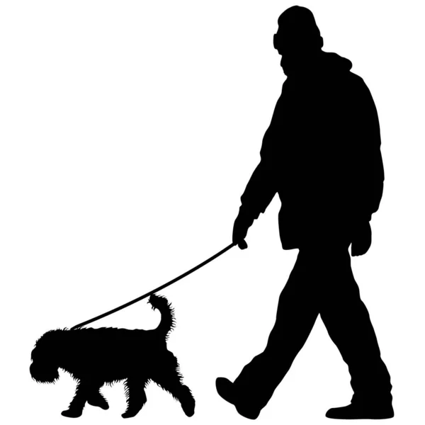 Silhouette of man and dog on a white background — Stock Vector