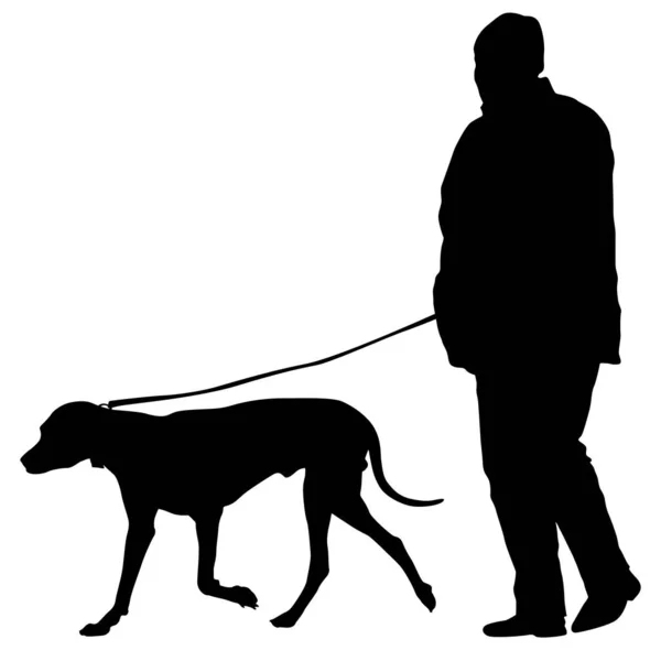 Silhouet van mens en hond op een witte achtergrond — Stockvector