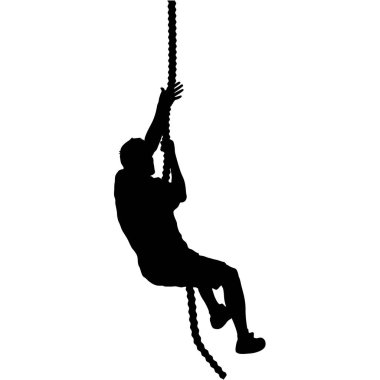 Cambaz ipinde kadar ellerinde siluet dağ tırmanma siyah