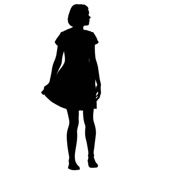 Black silhouette woman standing, people on white background — Stock Vector