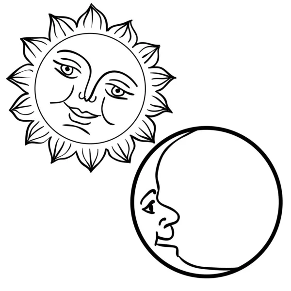 Luna y Sol con caras de día y noche símbolos — Vector de stock