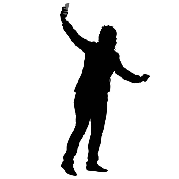 Silhouettes femme prenant selfie avec smartphone sur fond blanc. Illustration vectorielle — Image vectorielle