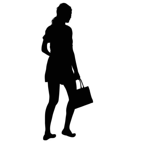 Black silhouette woman standing, people on white background — Stock Vector