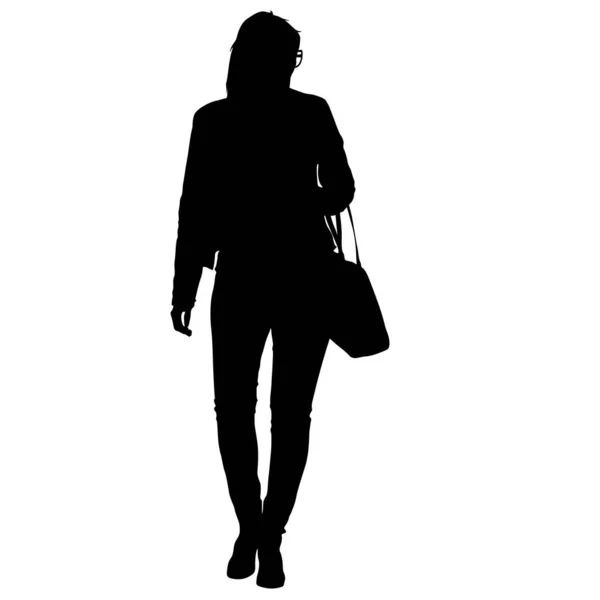 Black silhouette woman standing, people on white background — Stock Vector