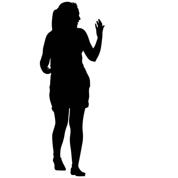 Silueta negra mujer de pie, gente sobre fondo blanco — Archivo Imágenes Vectoriales