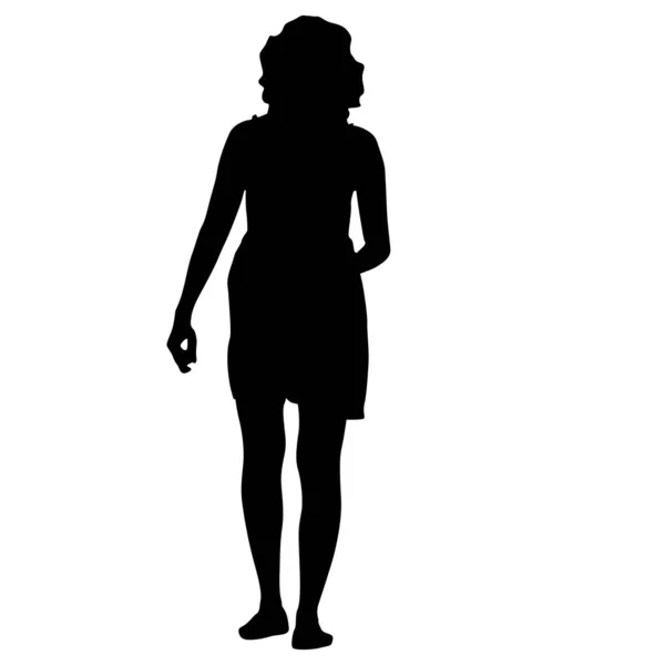 Черный силуэт женщина стоит, люди на белом фоне — стоковый вектор