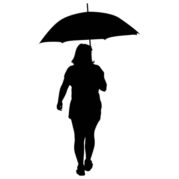Silhuetas pretas de mulheres sob o guarda-chuva — Vetor de Stock