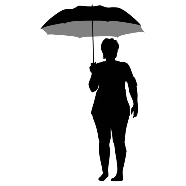 Sagome nere di donne sotto l'ombrello — Vettoriale Stock