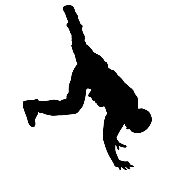 Nero Silhouette breakdancer su sfondo bianco — Vettoriale Stock