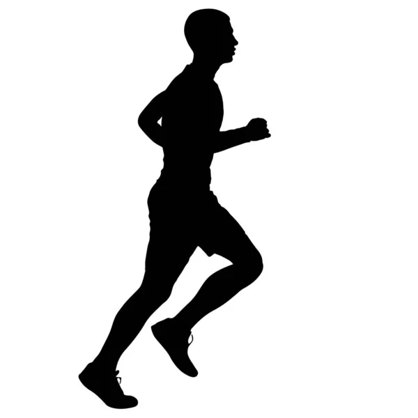 Czarna sylwetka Biegacze sprint mężczyzn na białym tle — Wektor stockowy