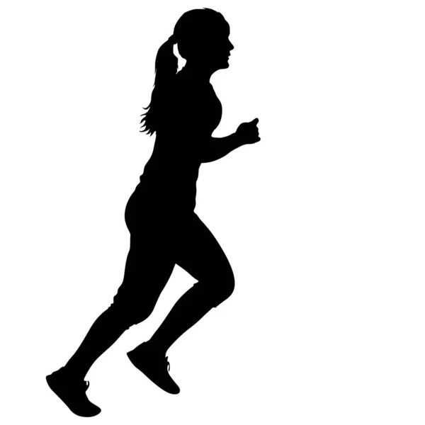 Silhouettes noires Runners sprint femmes sur fond blanc — Image vectorielle