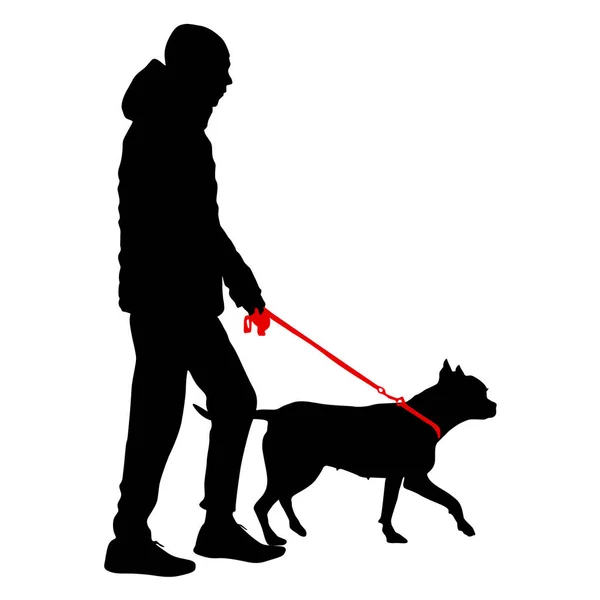 Silhuett av folk och hund. Vektor illustration — Stock vektor