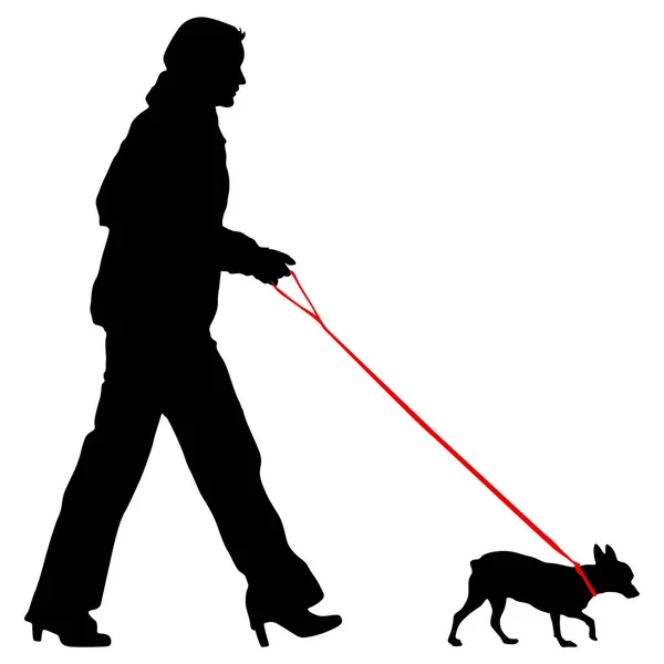 Silhouette di persone e cane. Illustrazione vettoriale — Vettoriale Stock