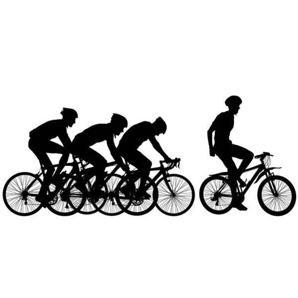 Silhouettes of racers on a bicycle, fight at the finish line — Stock Vector