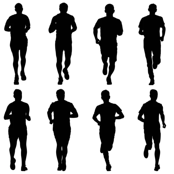 Set of silhouettes. Runners on sprint, men. vector illustration — Stock Vector