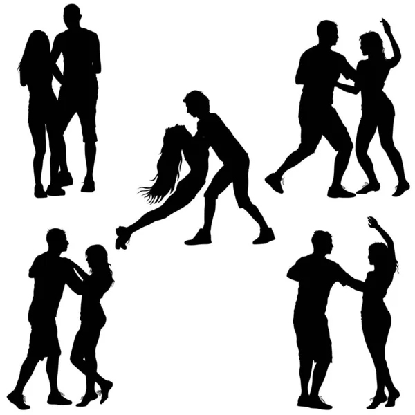 Set silhouette nere Ballando su sfondo bianco. Illustrazione vettoriale — Vettoriale Stock