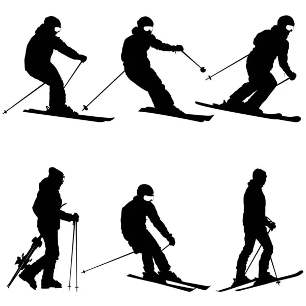 Establecer esquiador de montaña exceso de velocidad por la pendiente. Silueta deportiva vectorial — Archivo Imágenes Vectoriales