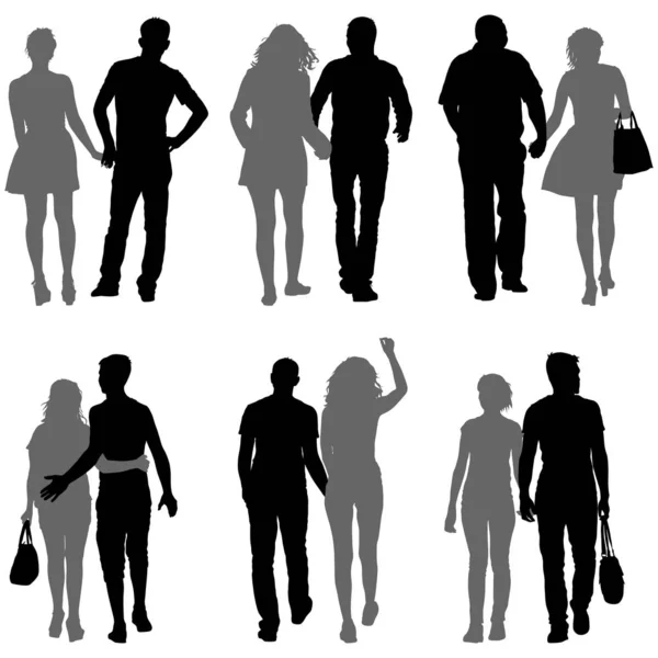 Set Coppie uomo e donna sagome su sfondo bianco. Illustrazione vettoriale — Vettoriale Stock