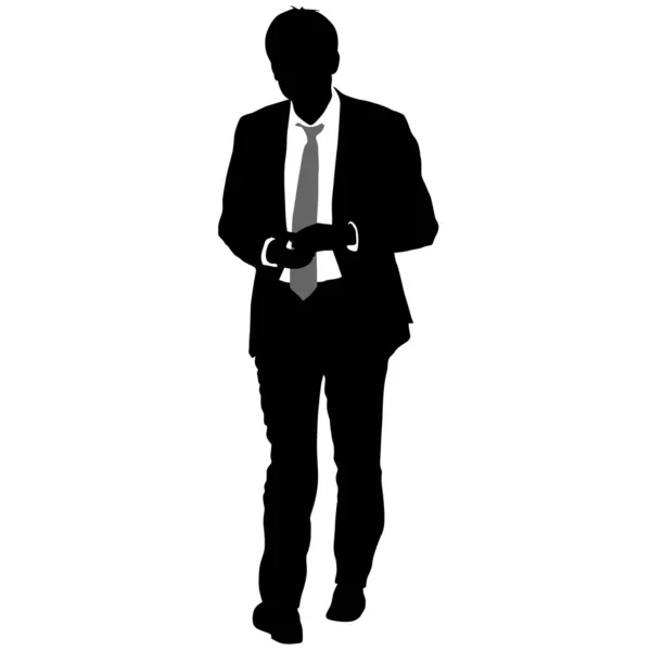 นักธุรกิจสลูเอทในชุดสูท ผูกเน็คไทบนพื้นหลังสีขาว รูปแบบเวกเตอร์ — ภาพเวกเตอร์สต็อก