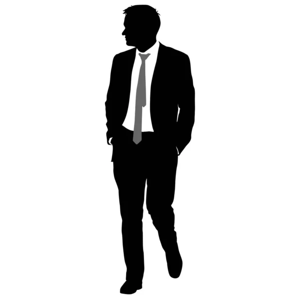 Hombre de negocios silueta en traje con corbata sobre fondo blanco. Ilustración vectorial — Vector de stock