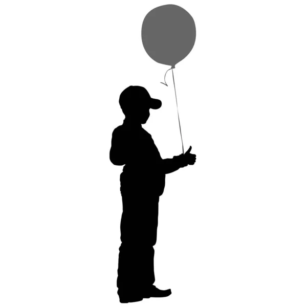 Silhouette of boy with balloon on a white background. Vector illustration — Stock Vector