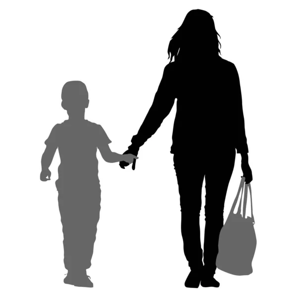 Silhouette di famiglia felice su sfondo bianco. Illustrazione vettoriale . — Vettoriale Stock