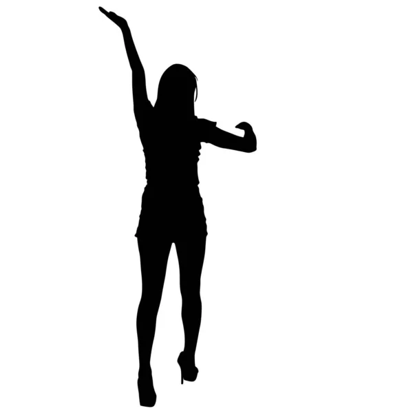 Mujer silueta negra de pie con el brazo levantado, personas sobre fondo blanco — Archivo Imágenes Vectoriales