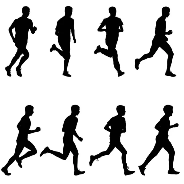 Set of silhouettes. Runners on sprint, men. vector illustration Stock Vector